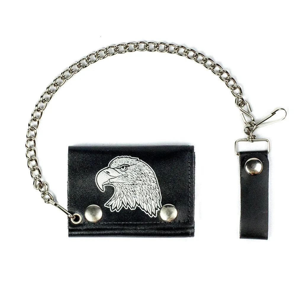 tc304-40s  Tri-Fold Wallet w/ Chain- Silver Eagle Head