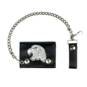 tc304-40s  Tri-Fold Wallet w/ Chain- Silver Eagle Head