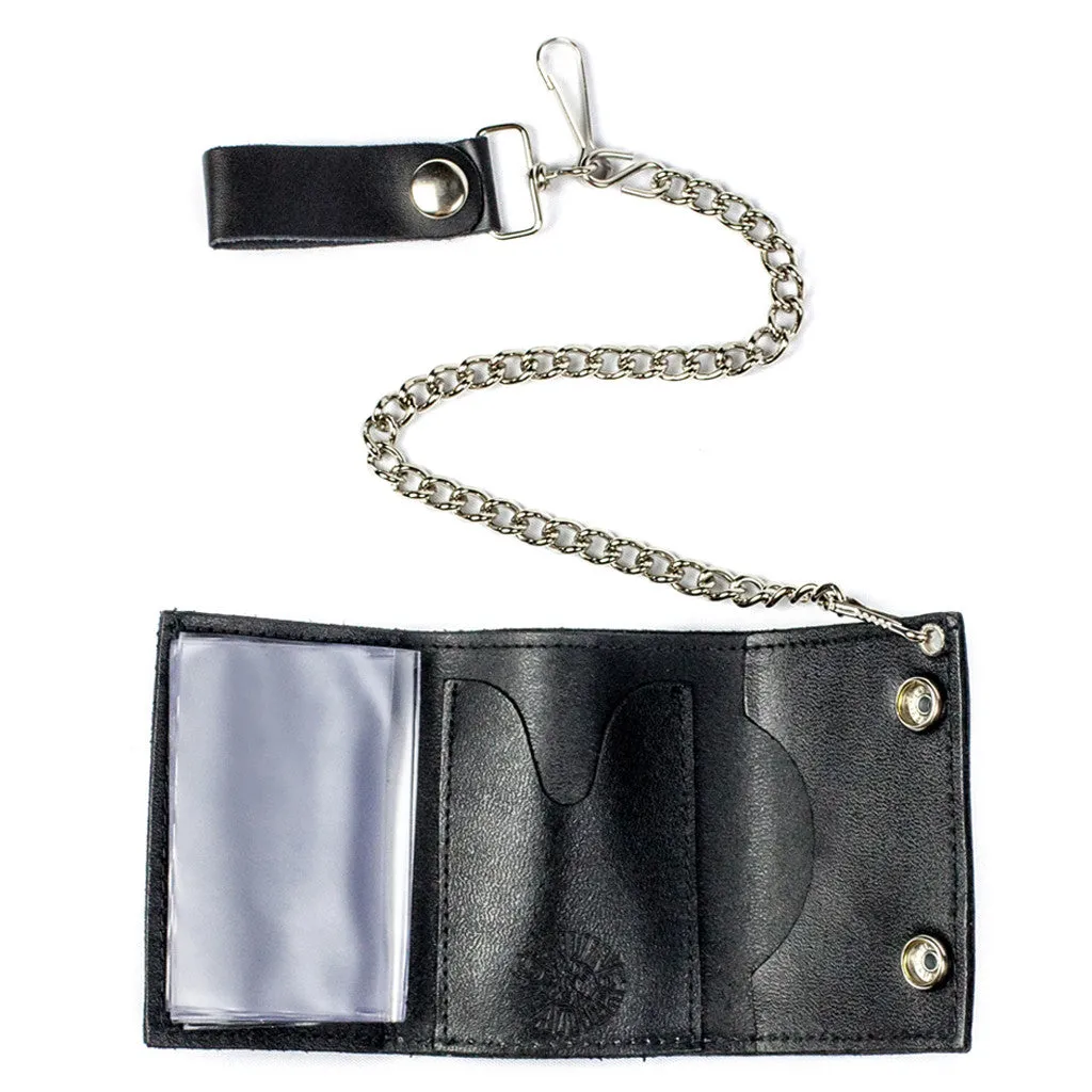 TC304-7s  Tri-Fold Chain Wallet- Silver Dragon
