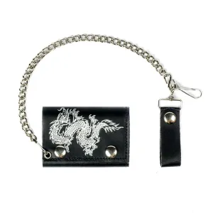 TC304-7s  Tri-Fold Chain Wallet- Silver Dragon