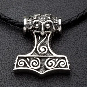Thor's Hammer Sterling Silver Men's Biker Pendant Necklace