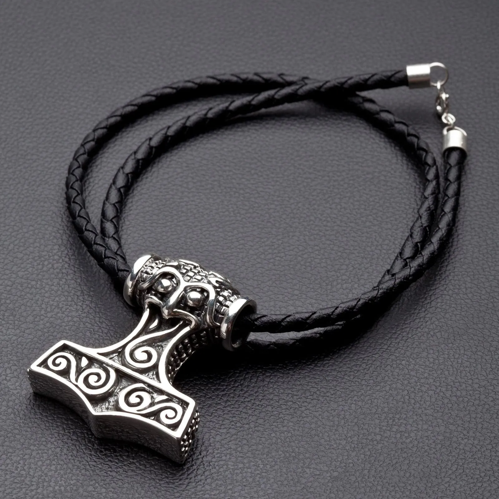Thor's Hammer Sterling Silver Men's Biker Pendant Necklace