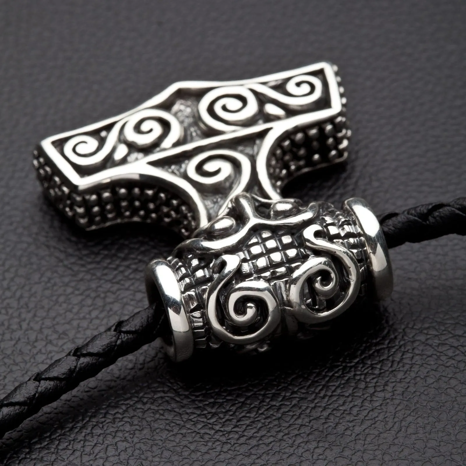 Thor's Hammer Sterling Silver Men's Biker Pendant Necklace