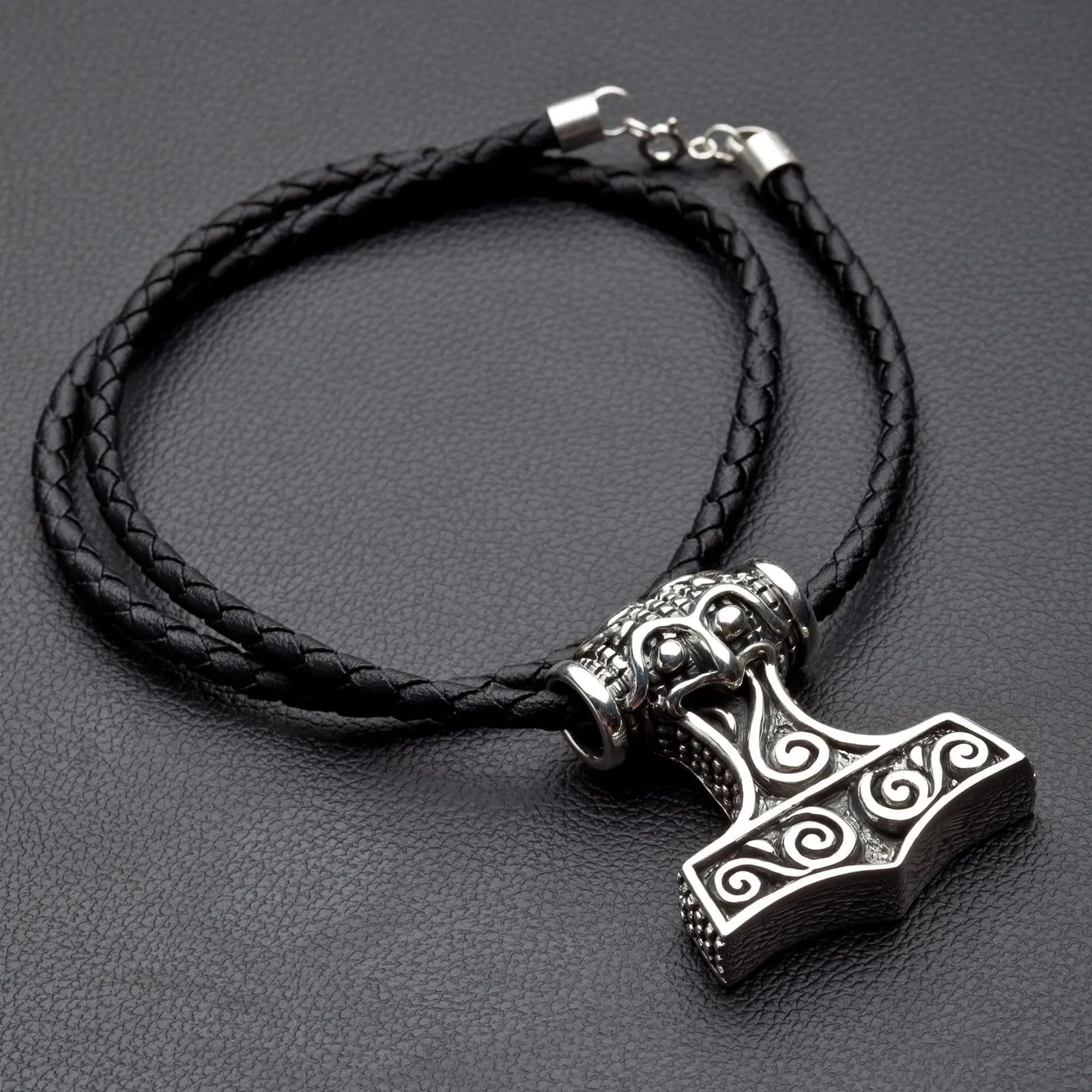 Thor's Hammer Sterling Silver Men's Biker Pendant Necklace