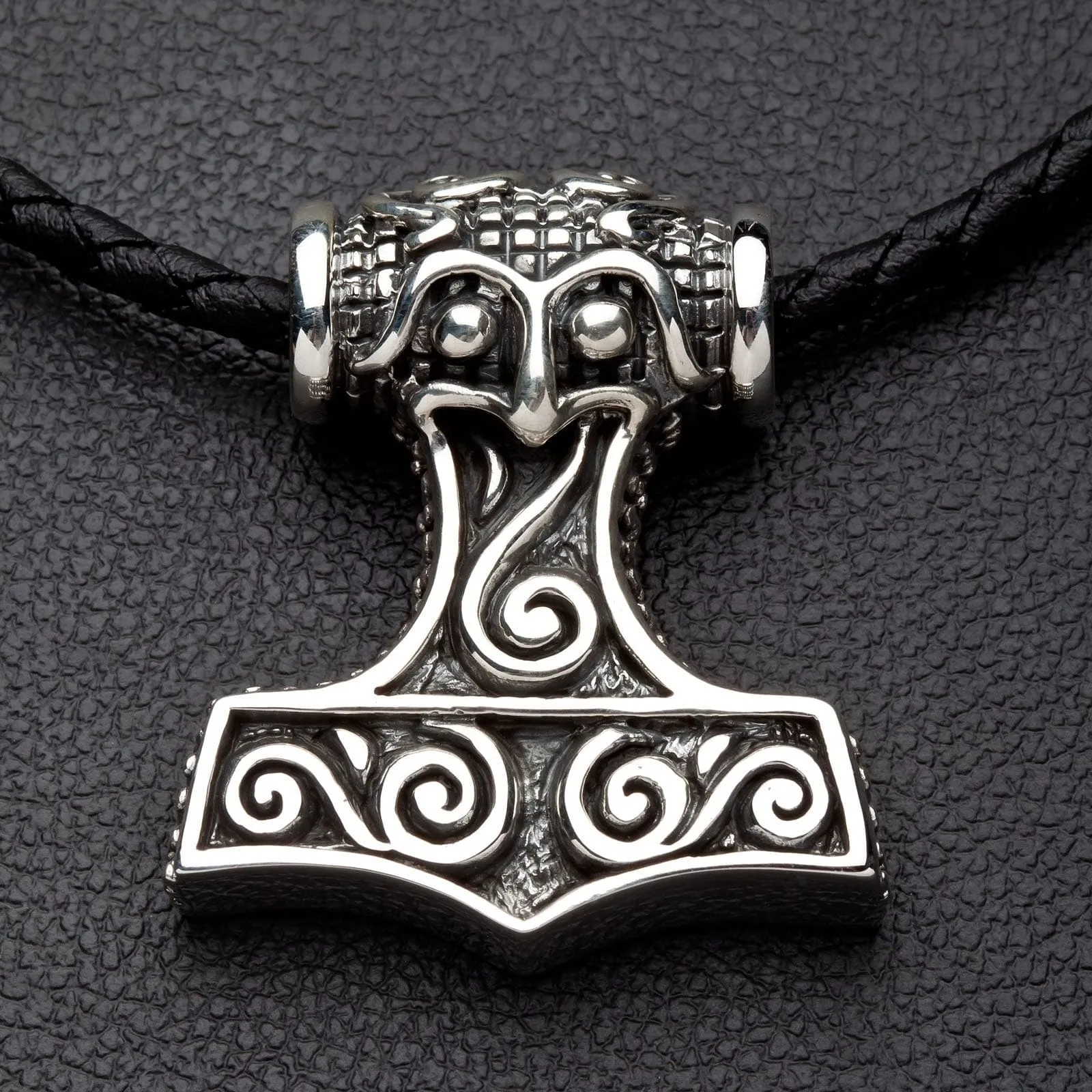 Thor's Hammer Sterling Silver Men's Biker Pendant Necklace