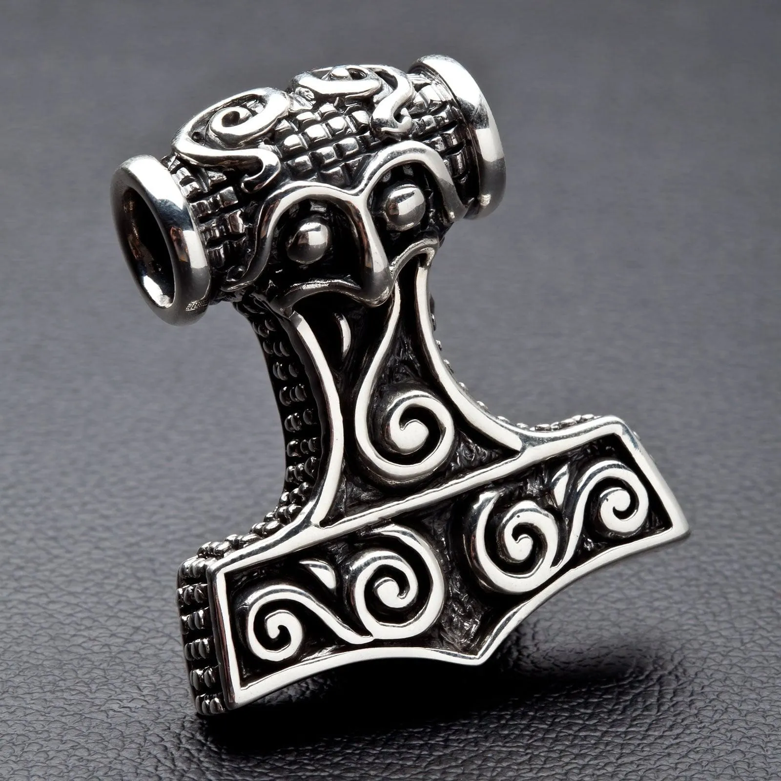 Thor's Hammer Sterling Silver Men's Biker Pendant Necklace