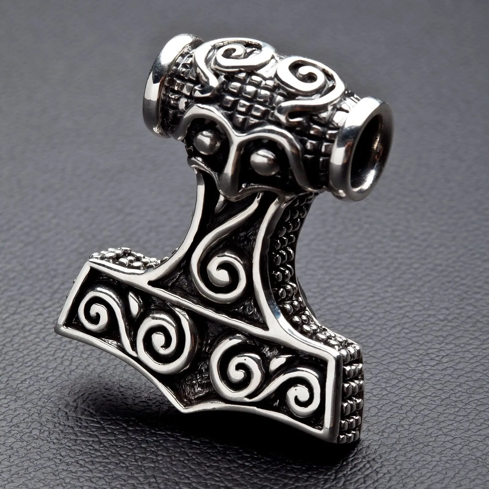 Thor's Hammer Sterling Silver Men's Biker Pendant Necklace