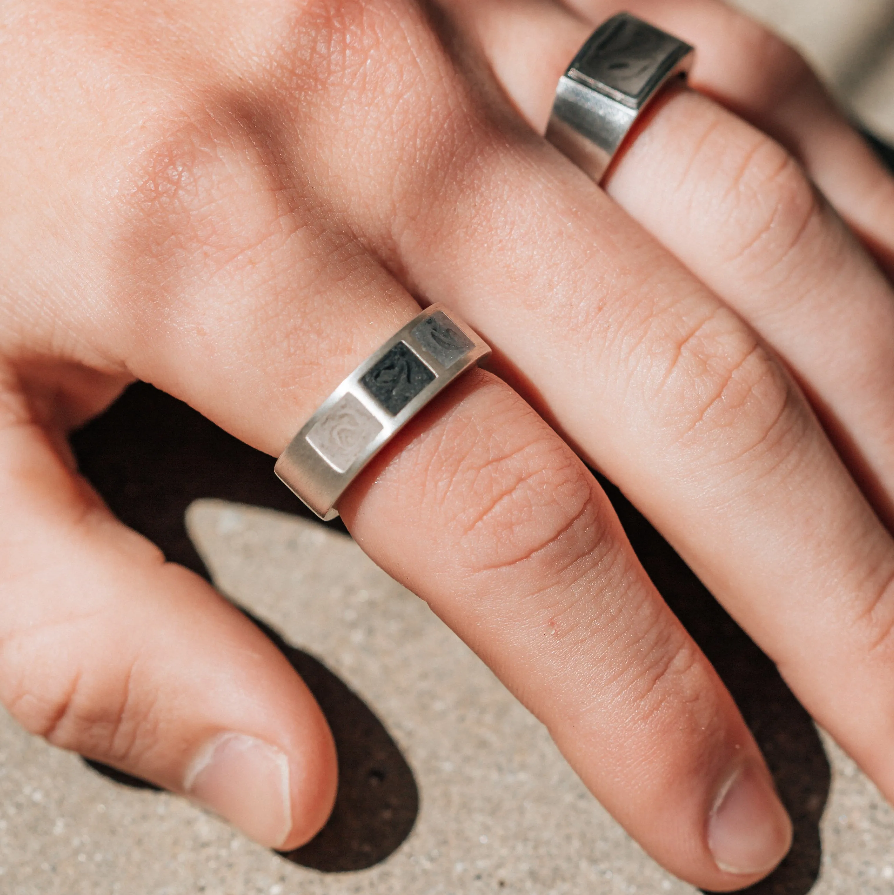 Three Setting Classic Band Cremation Ring in 14K White Gold