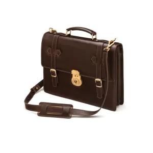 Traditional Leather Briefcase With Brass Lock - Brown