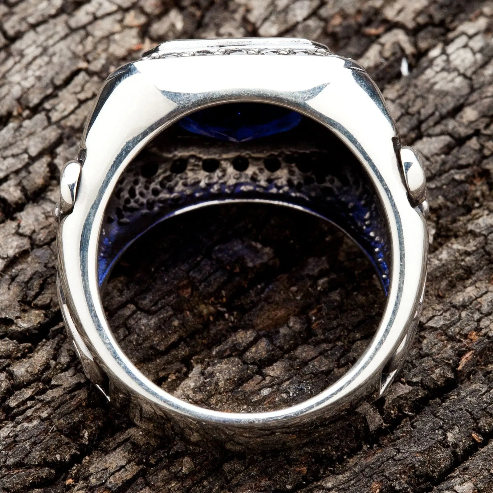 Tribal Cross Sapphire Sterling Silver Men's Ring