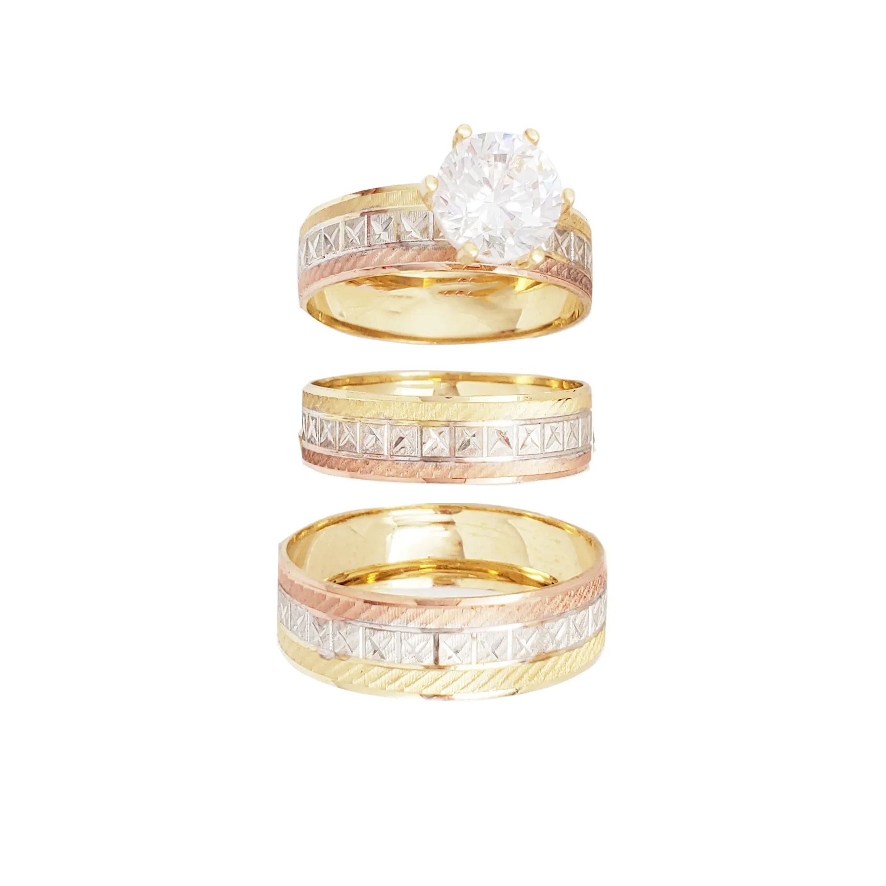 Tricolor Split Zirconia Engagement Ring Set Ring (14K)