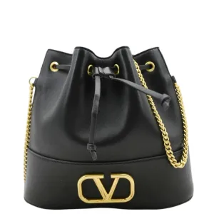 VALENTINO Mini Bucket Nappa Leather Chain Crossbody Bag Black