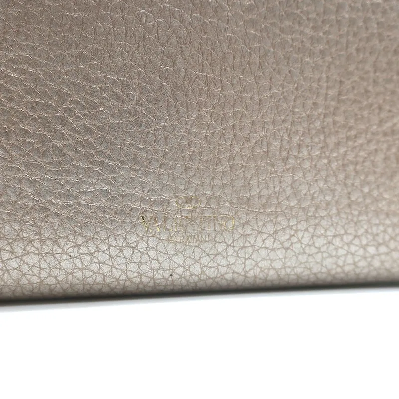 Valentino Rockstud Continental Wallet Gold Metallic Grained Leather