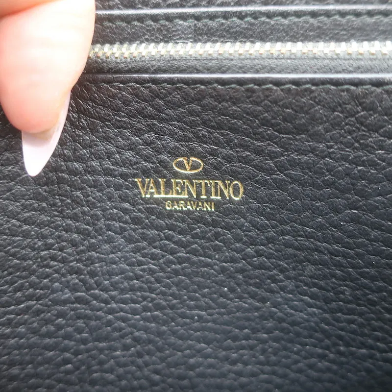 Valentino Rockstud Continental Wallet Gold Metallic Grained Leather