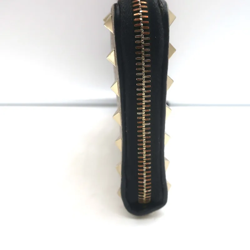 Valentino Rockstud Continental Wallet Gold Metallic Grained Leather