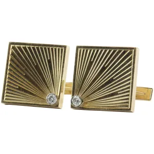 Vintage 14K Gold & Diamond Empire Art Deco Cufflinks