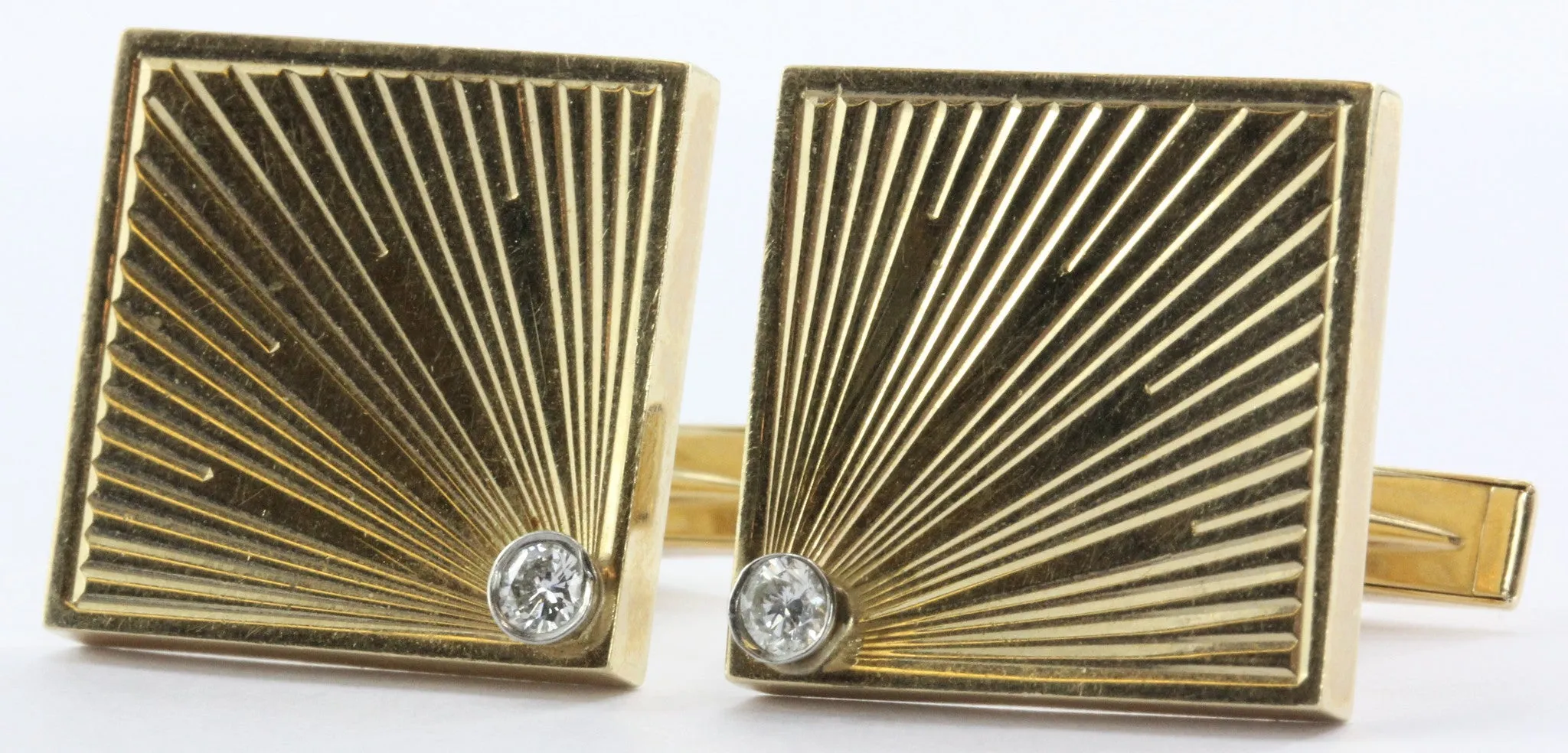 Vintage 14K Gold & Diamond Empire Art Deco Cufflinks