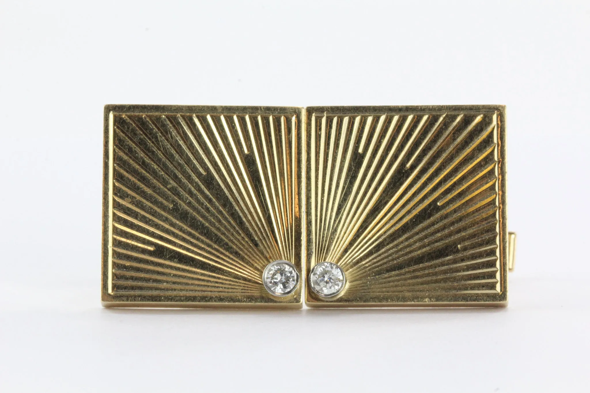 Vintage 14K Gold & Diamond Empire Art Deco Cufflinks