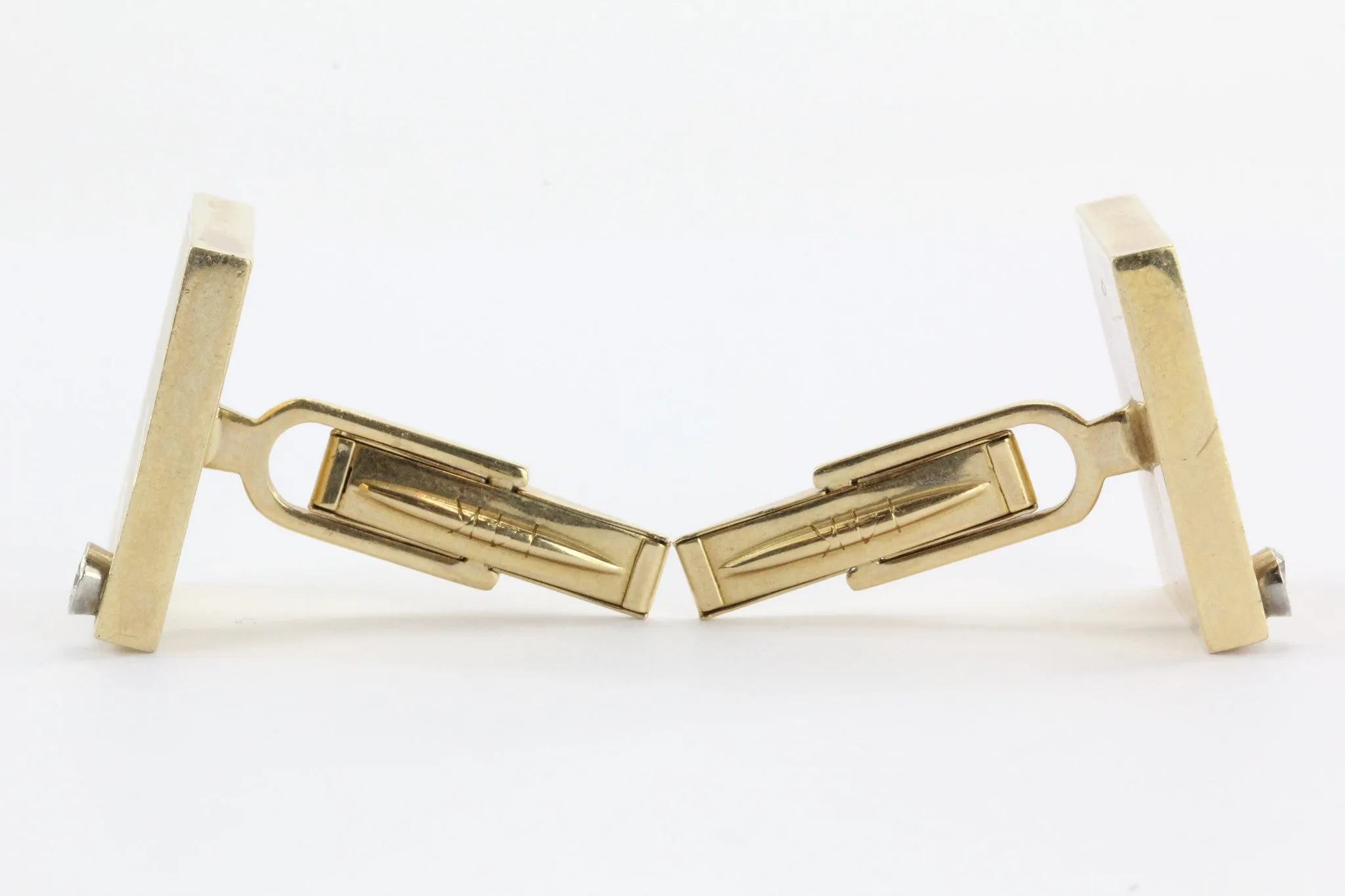 Vintage 14K Gold & Diamond Empire Art Deco Cufflinks