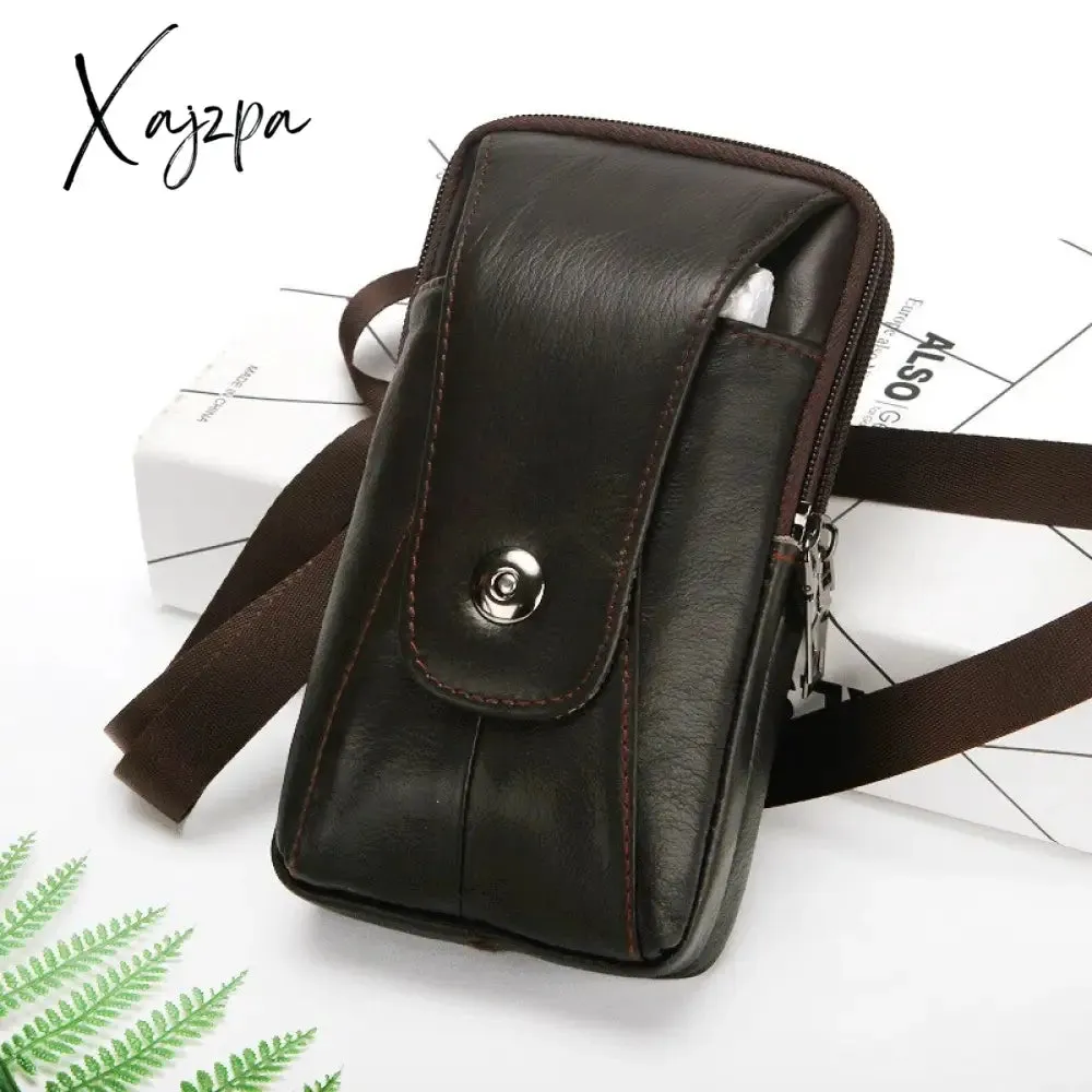 Xajzpa - Men's High Quality PU Waist Bag Business Casual Magnetic Ag Leather Waist Bag Belt Holder For Man Outdoor Sports Running Bags