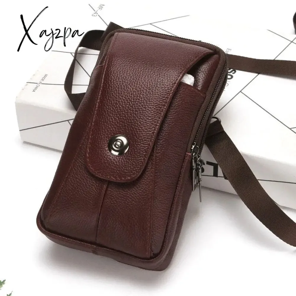 Xajzpa - Men's High Quality PU Waist Bag Business Casual Magnetic Ag Leather Waist Bag Belt Holder For Man Outdoor Sports Running Bags