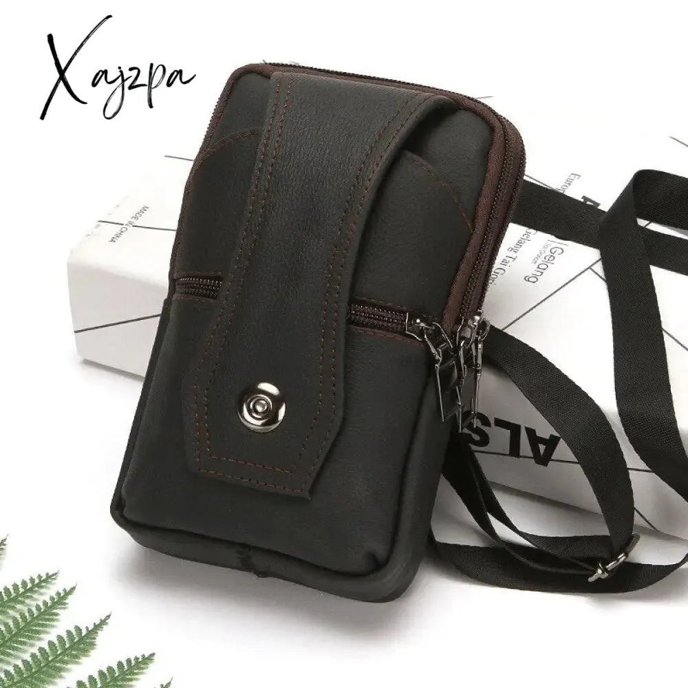 Xajzpa - Men's High Quality PU Waist Bag Business Casual Magnetic Ag Leather Waist Bag Belt Holder For Man Outdoor Sports Running Bags