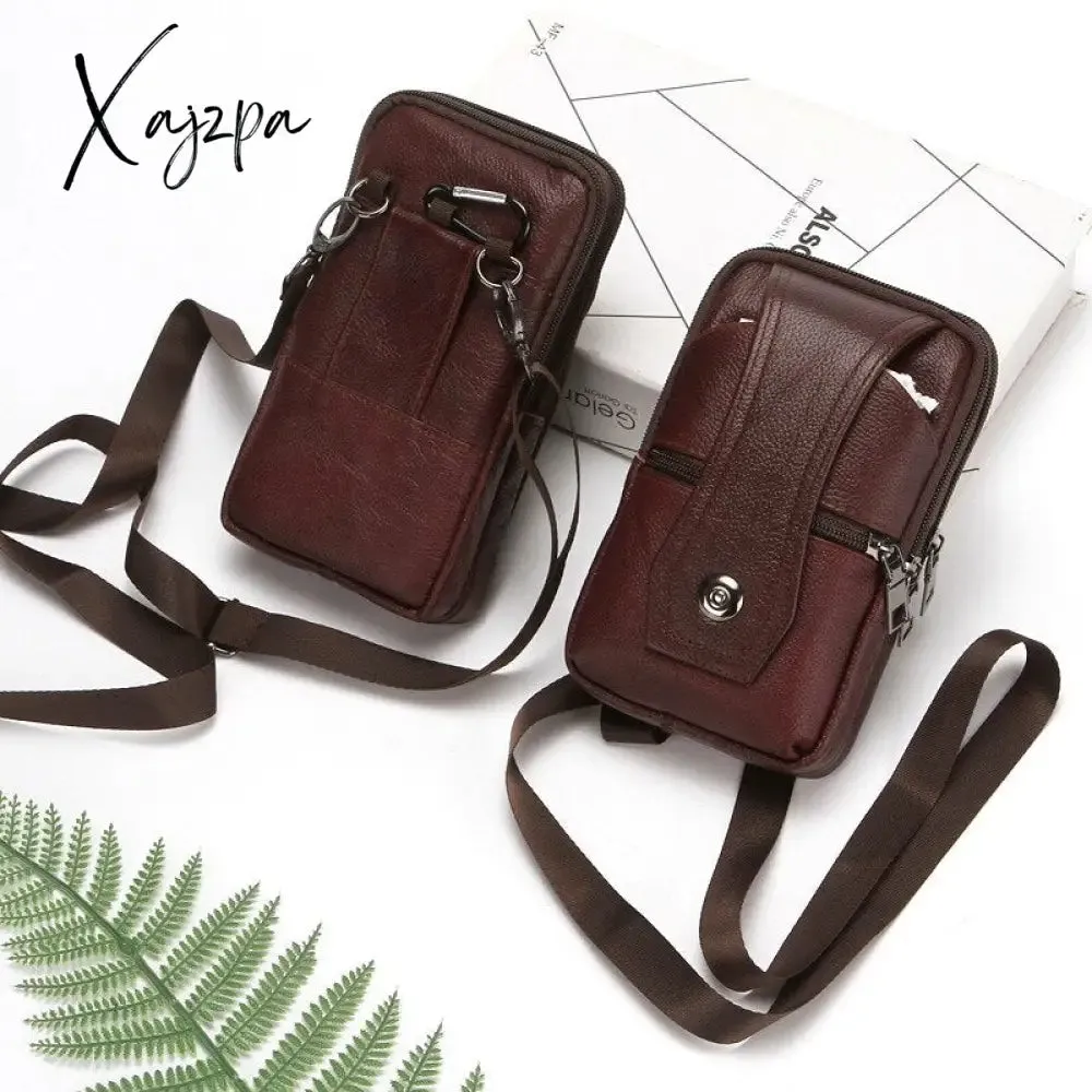 Xajzpa - Men's High Quality PU Waist Bag Business Casual Magnetic Ag Leather Waist Bag Belt Holder For Man Outdoor Sports Running Bags