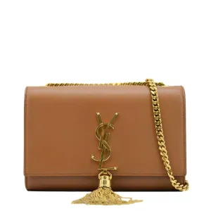 YVES SAINT LAURENT Kate Leather Chain Clutch Crossbody Bag Tan