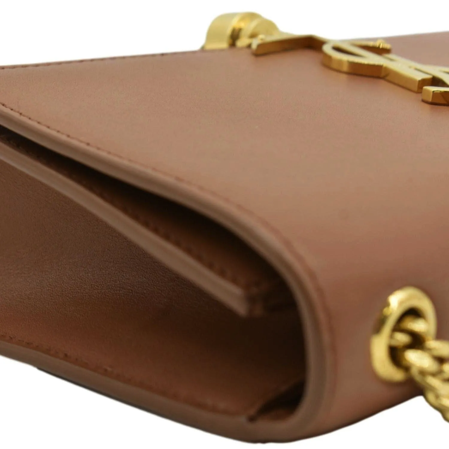 YVES SAINT LAURENT Kate Leather Chain Clutch Crossbody Bag Tan