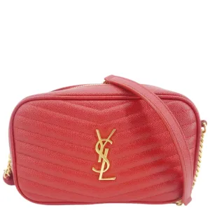 YVES SAINT LAURENT Lou Small Chevron Leather Camera Crossbody Bag Red