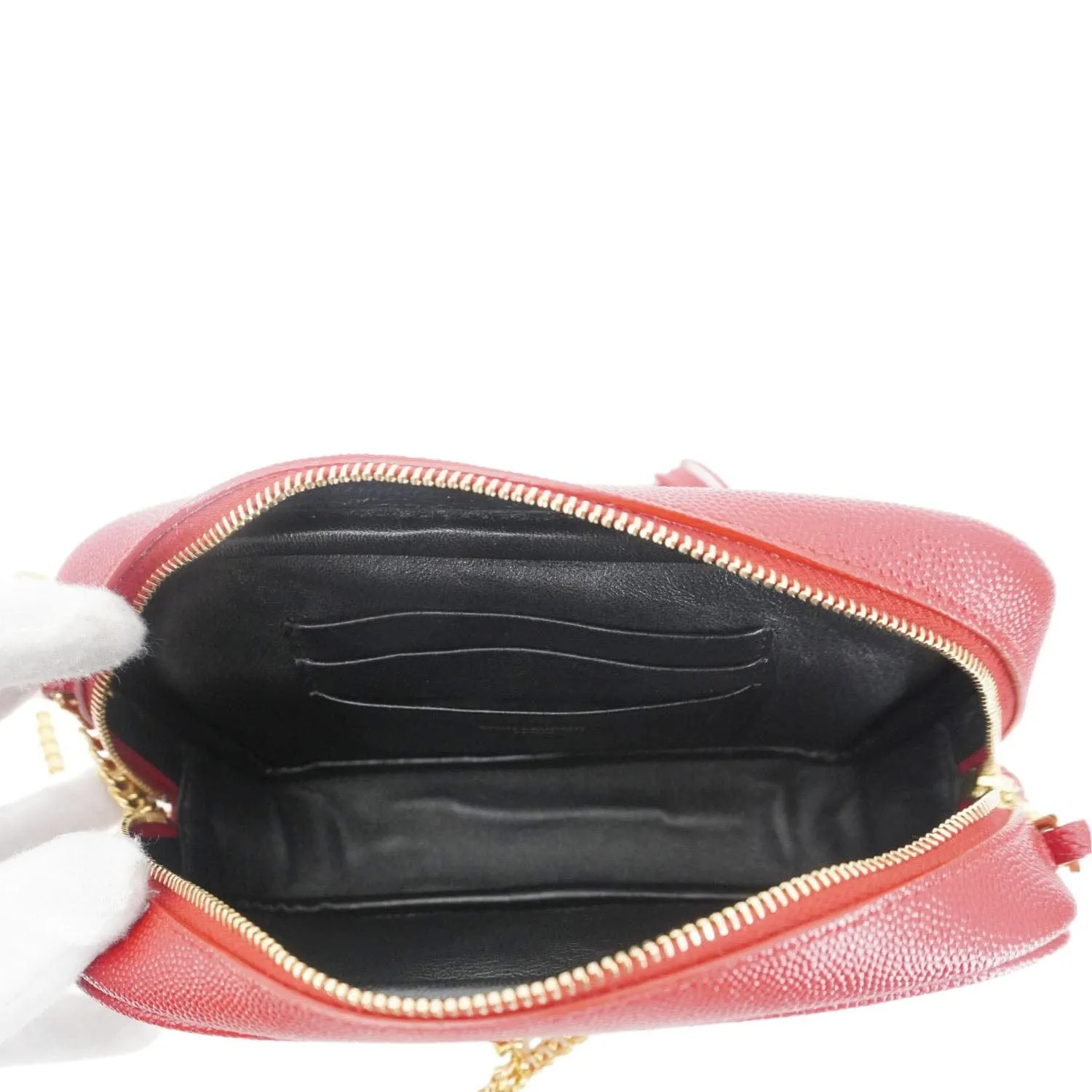 YVES SAINT LAURENT Lou Small Chevron Leather Camera Crossbody Bag Red