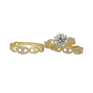 Zirconia Pave Gucci Three-Piece Set Rings (14K)