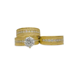Zirconia Rope Textured Three-Piece-Set Rings (14K)