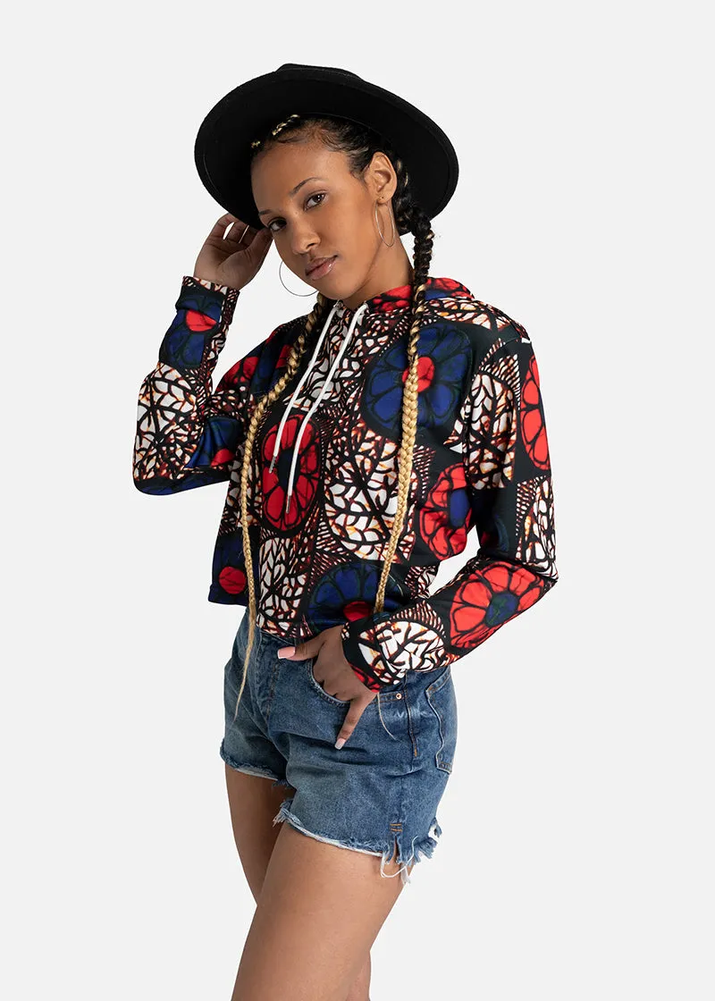 Zobia African Print Women's Cropped Hoodie