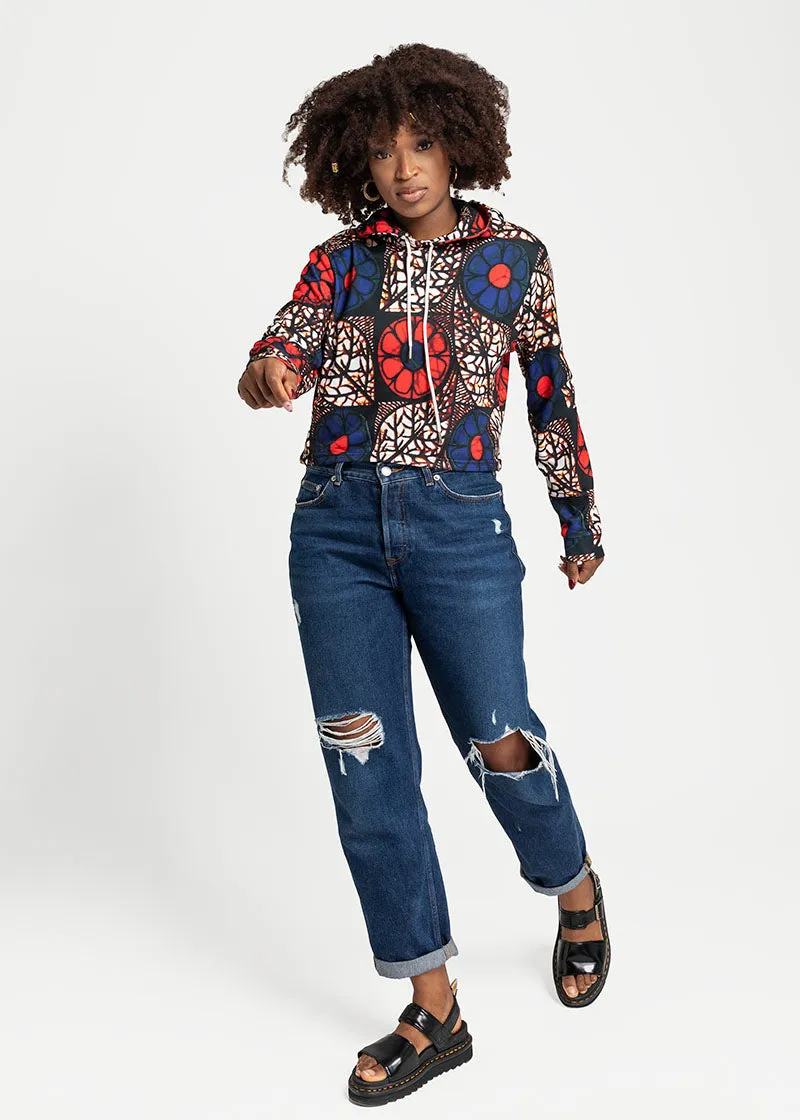 Zobia African Print Women's Cropped Hoodie