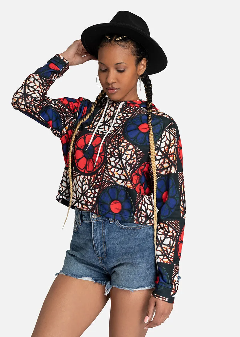 Zobia African Print Women's Cropped Hoodie